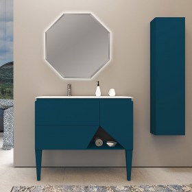 Mobile sospeso 140 cm e lavabo in resina con doppia vasca VERDE PETROLIO