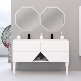 Mobile sospeso 140 cm e lavabo in resina con doppia vasca BIANCO OPACO