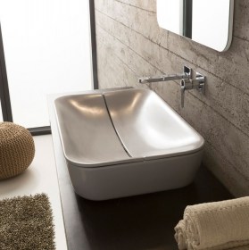 Lavabo appoggio Mizu 70 Sabbia con Cover Ceramica Scarabeo