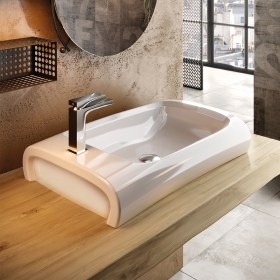 Lavabo appoggio Hi-Line 70 cm in ceramica bianca 