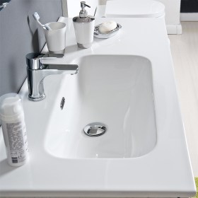 Lavabo da incasso in ceramica 100 cm con vasca decentrata a sinistra 