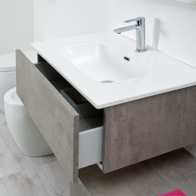 Dettaglio basi Klara sospesa 80 cm cassetto con lavabo da incasso in ceramica bianco lucida