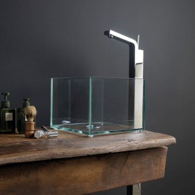 Lavabo da appoggio quadrato in vetro 31,5x31,5 Glass