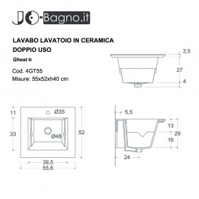 Vasca lavatoio in ceramica Ghost Doppio USo - tecnica 50x50