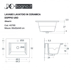 Vasca lavatoio in ceramica Ghost Doppio USo - tecnica 60x50