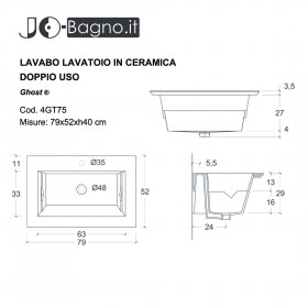 Vasca lavatoio in ceramica Ghost Doppio USo - tecnica 79x50