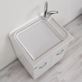 Mobile lavanderia con vasca in acrilico Athena 60x50 | 60x60 chiuso con asse di lavaggio
