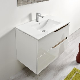 Mobile Bagno Sospeso 80 GRACE2 Mobile Bianco Lucido con catena Quercia Naturale