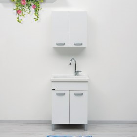 Mobile lavanderia inclusa di vasca in ceramica 60x50 Lago Bianco cera