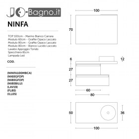 Scheda tecnica composizione bagno Ninfa 100 cm 