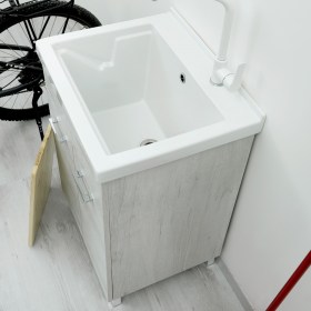 Jo-Bagno.it Mobile LAVATOIO Ceramica 60 x 50 x H 86 DOMINA Design Bianco  Incluso di PILETTA in Acciaio E SIFONE Pilozza Profonda 33 cm : :  Fai da te