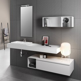 Mensola bagno sospesa con lavabo da incasso - Bianco Opaco