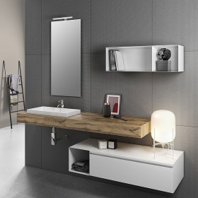 Mensola bagno sospesa con lavabo da incasso - Rovere