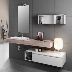 Mensola bagno sospesa con lavabo da incasso - Tabacco chiaro