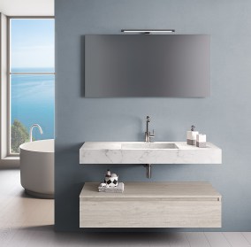 Mensolone bagno con lavabo integrato in HPL 90 cm - Carrara / Sherwood naturale 
