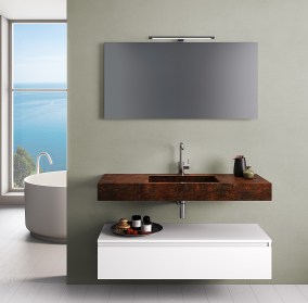 Mensolone bagno con lavabo integrato in HPL 90 cm - Corten / Bianco Opaco