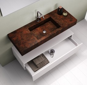  Mobile bagno sospeso con lavabo integrato Yoka - Corten / Bianco Opaco