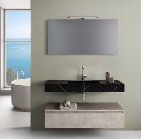Mensolone bagno con lavabo integrato in HPL 90 cm - Nero Maquina / Pietra Lavica 