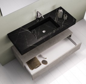 Mobile bagno sospeso con lavabo integrato - Nero Maquina / Cemento