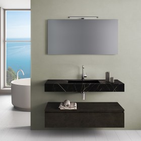 Mensolone bagno con lavabo integrato in HPL 90 cm Yoka - Nero Maquina / Cemento