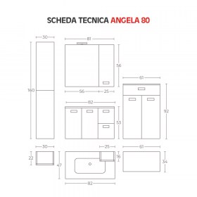Scheda tecnica composizione bagno 80 cm Angela 2