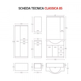 Tecnica Mobile bagno economico da 80 cm con specchiera, pensile e lavabo in ceramica Classica