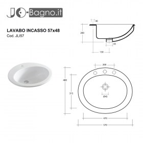 Lavabo incasso in ceramica 57x48 Tecnica