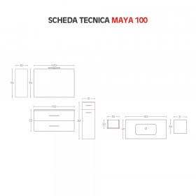 Scheda tecnoca Composizione bagno sospeso 60 Maya1 inclusa di lavabo, specchiera e lampada a led 