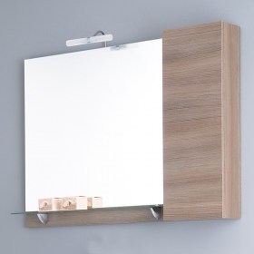 specchio e pensile filo muro 100xh74 con anta ad apertura push e mensola in vetro