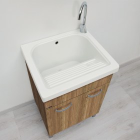 Vasca lavatoio in ceramica 60x60 / 60x50 con mobile Domina Total Wood chiaro