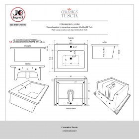 YORK 60 x 51 Lavatoio Lavabo Design Sospeso Tecnica
