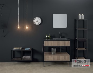 Struttura SKEMA in alluminio con lavabo in ceramica Nero Matt di Xilon Ambiente Completo