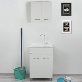 Mobile lavanderia inclusa di vasca in ceramica 60x50 Lago Dolomite Bianco opaco