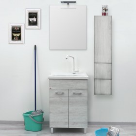 Mobile lavanderia inclusa di vasca in ceramica 60x50 Lago Dolomite Olmo Bianco