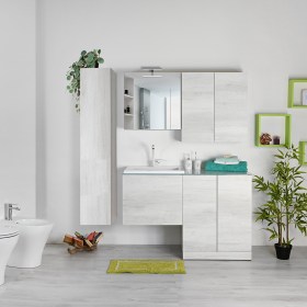 Ambiente Bagno KLARA con Lavabo Combinato a Doppio Uso a Lavanderia - Olmo BIanco