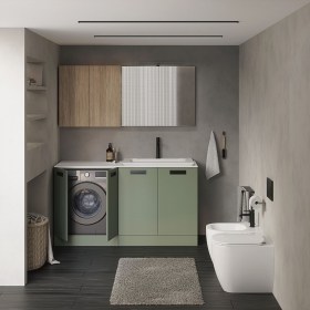 Arredamento lavanderia domestica con Lavabo in ceramica Doppio uso e Mobile porta Lavatrice 