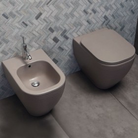 Coppia di sanitari in ceramica colorata Tortora 52x37 Loom vista dall&#39;alto