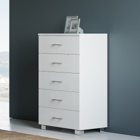 Cassettiera moderna 61x44 con cinque cassettoni in legno - Bianco lucido