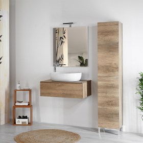 Arredo bagno cassettone sospeso lavabo appoggio colonna a terra Klara 70