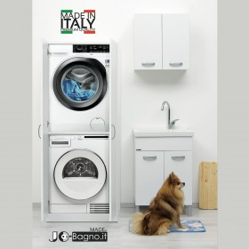 Colonna lavatrice-asciugatrice 70x70 a giorno ambientata con lavatoio Domina 60x50