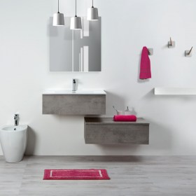 Ambiente basi Klara sospesa 80 cm finitura cemento con lavabo da incasso bidet serie Leila