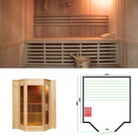 Grande Sauna Finlandese CALLIOPE a 4 posti in legno dettagli e tecnica
