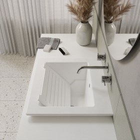 Lavabo lavatoio doppio uso in ceramica con asse in Ocritech Ghost Xilon