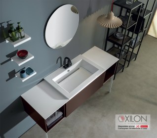 Arredo bagno completo Ghost 5 da 170 cm con mobile sospeso Cioccolato Opaco con colonne Skema