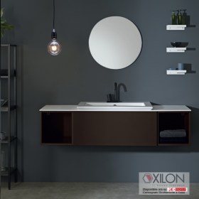 Arredo bagno completo Ghost 5 da 170 cm con mobile sospeso Cioccolato Opaco