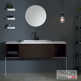 Arredo bagno completo Ghost 5 da 170 cm con mobile sospeso Cioccolato Opaco con Gambe