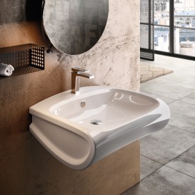 Lavabo sospeso Hi-Line 65 cm in ceramica bianca 