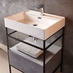 Lavabo Kiub 84x46 su struttura in metallo 