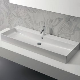 Lavabo da appoggio 120x46 Slim in ceramica bianca