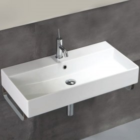 Lavabo da appoggio o sospeso 80x46 Slim in ceramica bianca